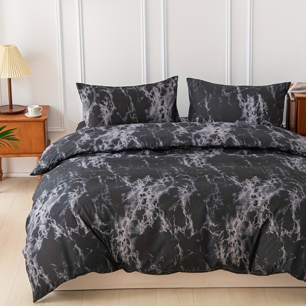 soft and comfortable black and   print bedding set 3pcs with machine washable duvet cover and pillowcase 75g polyester details 5