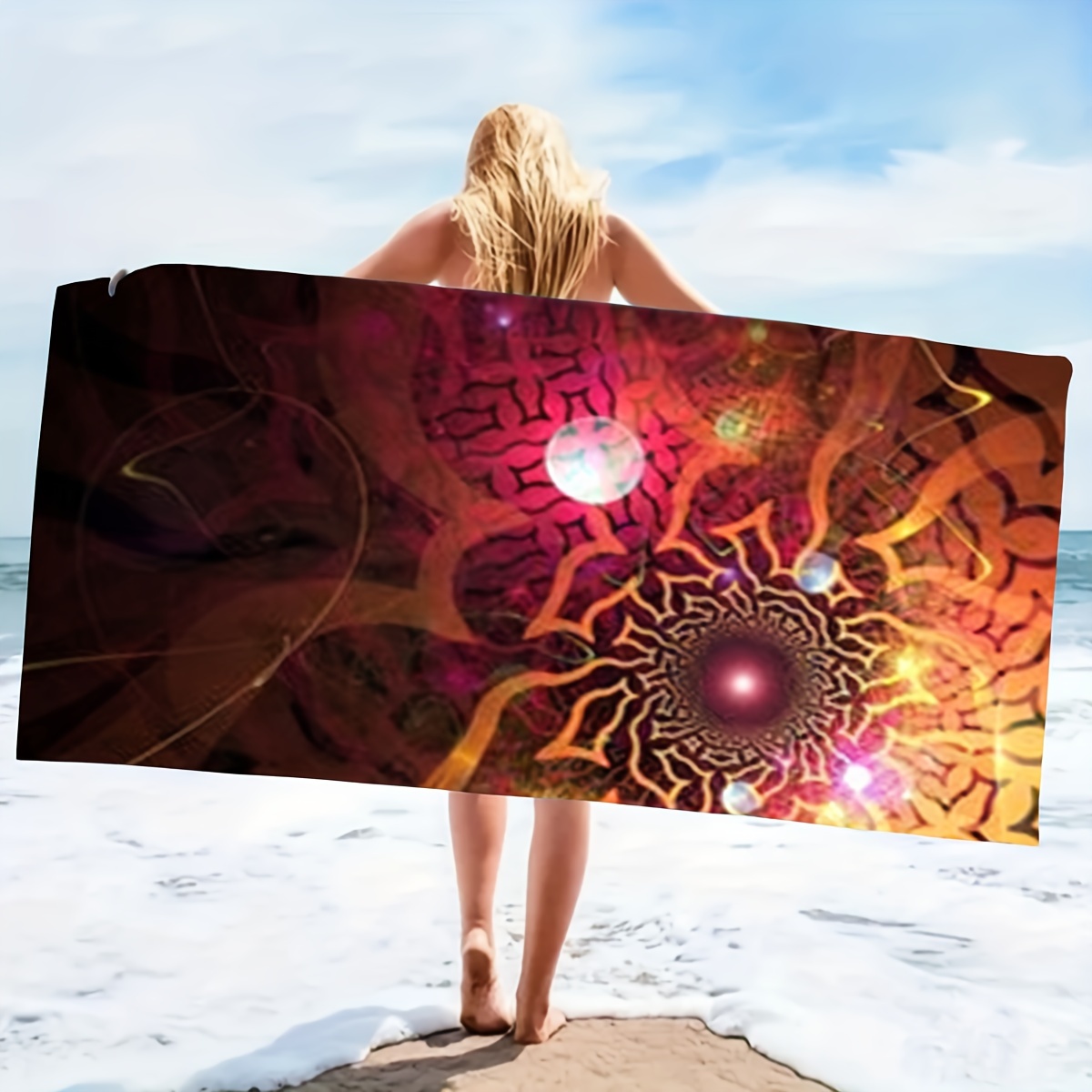 boho chic lightweight beach towel unique print design Temu Oman