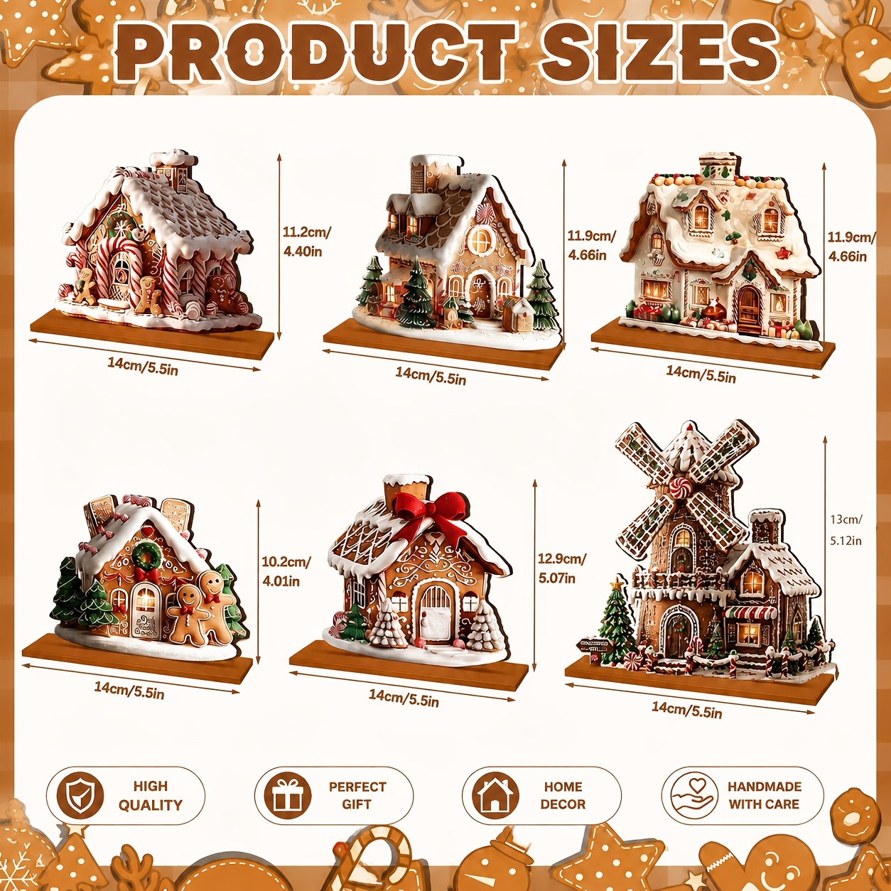 TEMU 6pcs Gingerbread Christmas Table Decor Set, Gingerbread House Village Centerpiece With Base, Holiday Sequins Xmas Standing Decor For Home Tiered