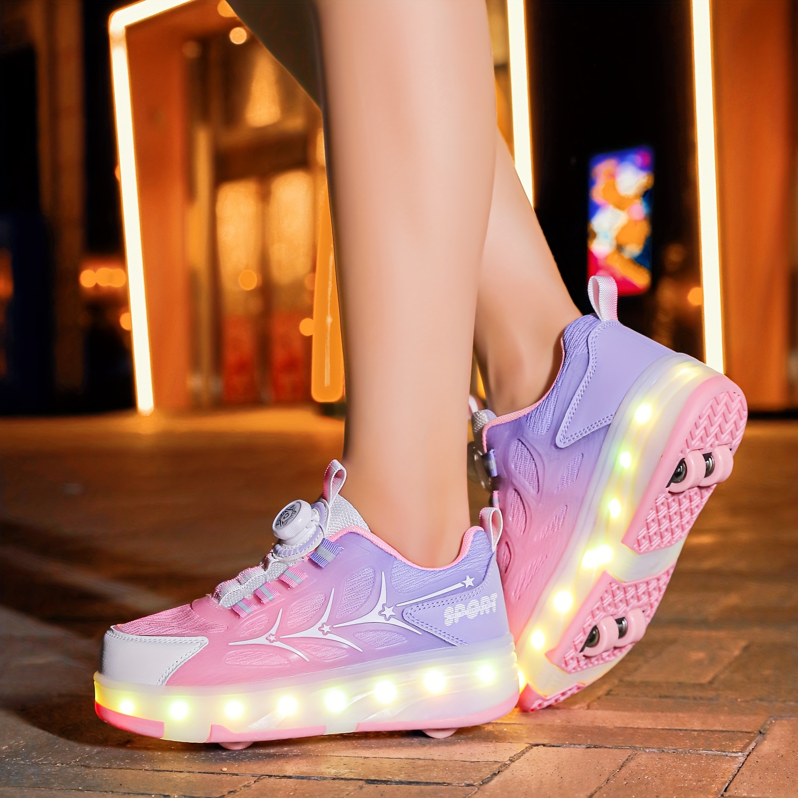 2025 New Exquisite Girls' Shoes, Trendy Pink LED Light-Up Sneakers for  Teens and Kids with Roller Skates Outdoor Sports Slide On Comfortab - Main Image