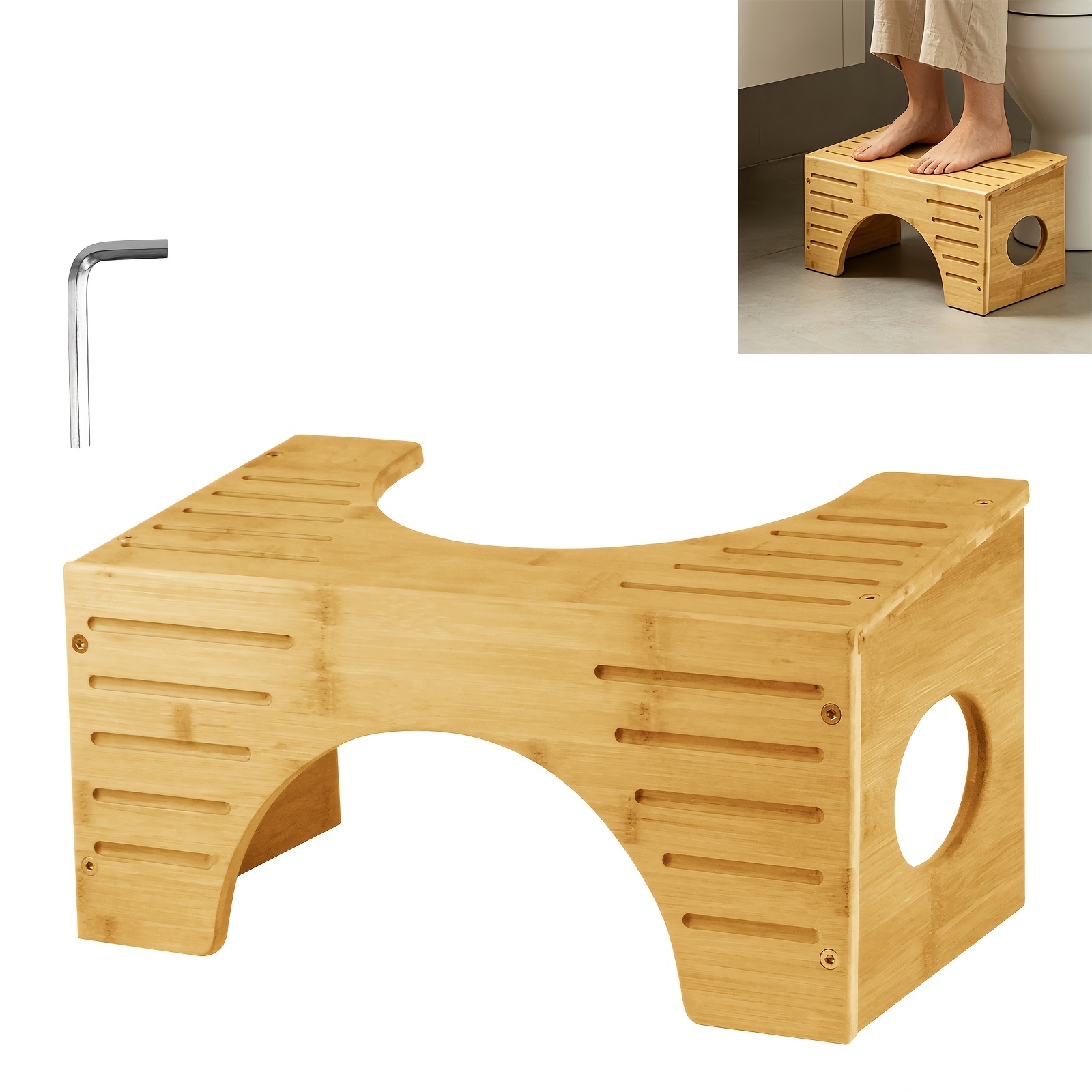 Image of Bamboo Wood For Adults - Ergonomic Toilet Stool With Suitable For Toilet/bath/shower Use, Hygienic Poop Stool For Movements, Compact For Small Bathrooms & Travel, Traditional Squatting Position