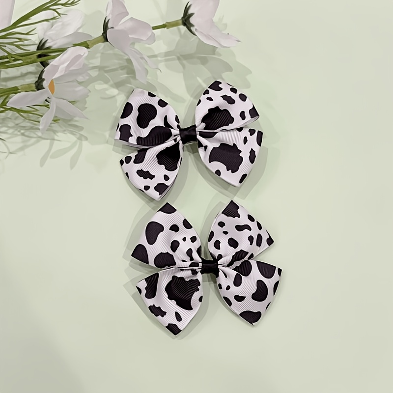 TEMU Cow Print Bow Hair Clips, Fashionable Creative Hair Clips, Stylish White Additions, Suitable For Daily Wear And Back-to-school Gifts