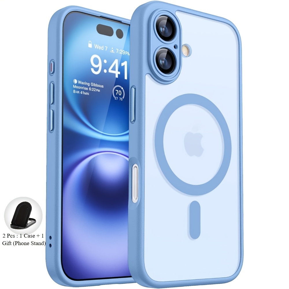 TEMU para Teléfono - Set : + Soporte Magnético Mate Transparente de Calidad para Iphone 17, 16, 15, 14, 13 Pro, 12, 11 , y Compatible con Carga