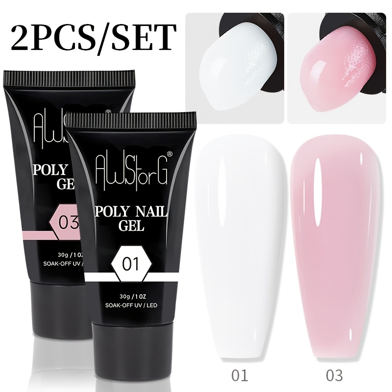 Image of Awstorg 2pcs/set Poly Nail Gel 30g Pink Acrylic Nails Builder Gel Camouflage Extension French Nail Gel