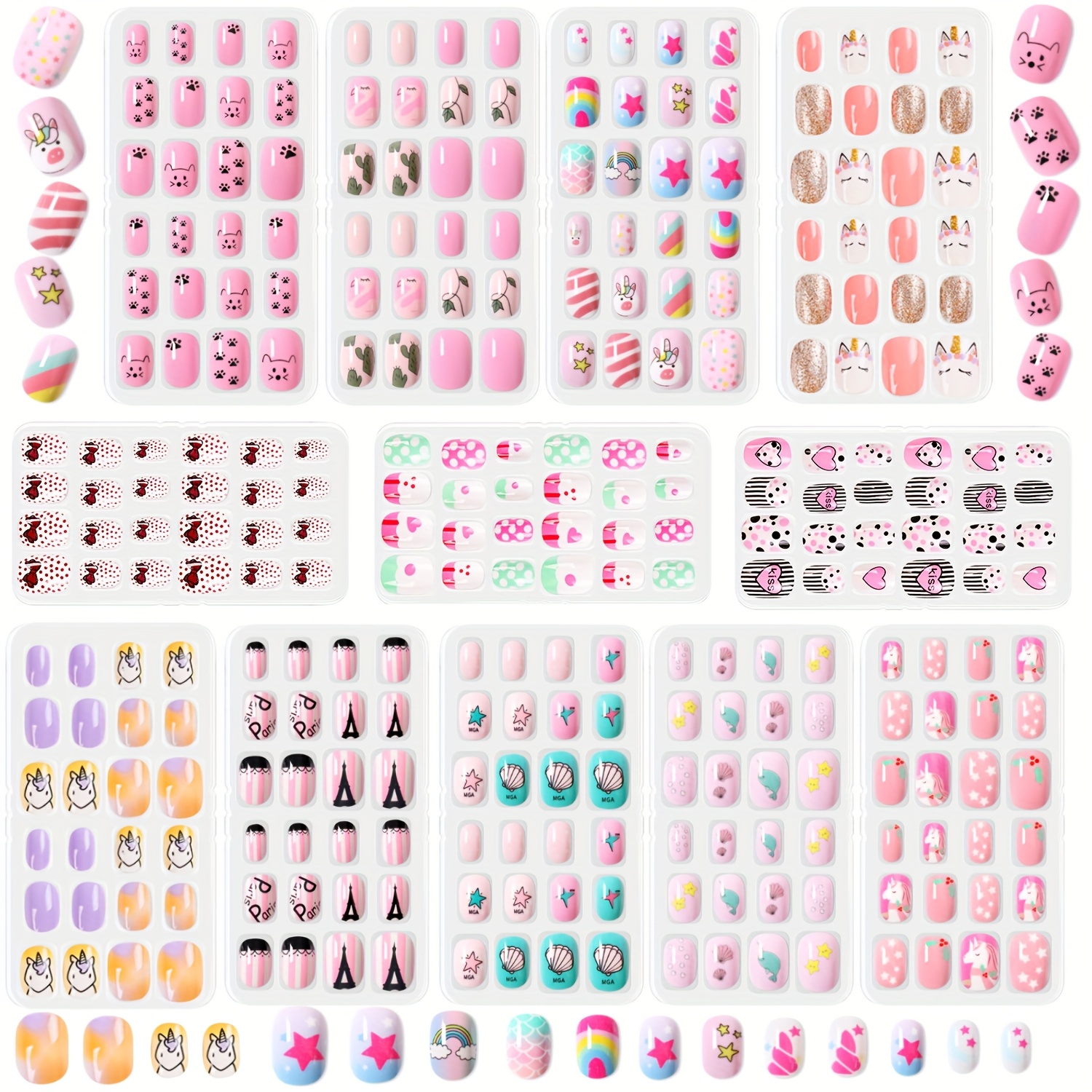 TEMU Mermaid-inspired Press-on Nail Set - 288pcs, Complete Short Artificial Nails With Pre- Glue, Ideal For ' Christmas And Party Decor, Mermaid Nail Polish, Stickers, Gift