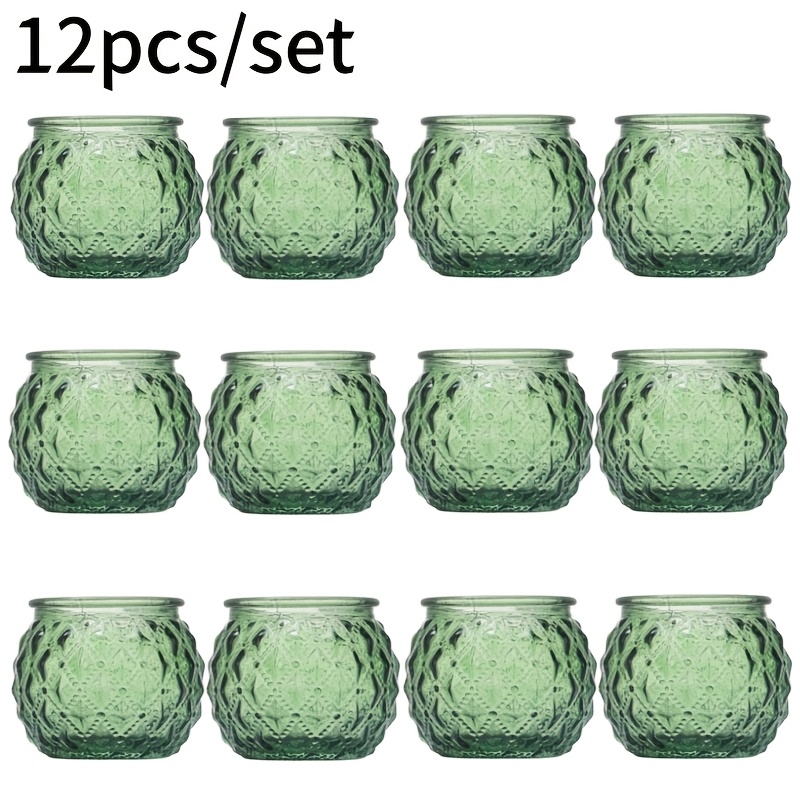 TEMU 12 Bohemian Glass Spherical Candlesticks - Polished Green Glass Tabletop Holders Suitable For Weddings, Parties, Christmas, Valentine's Day,