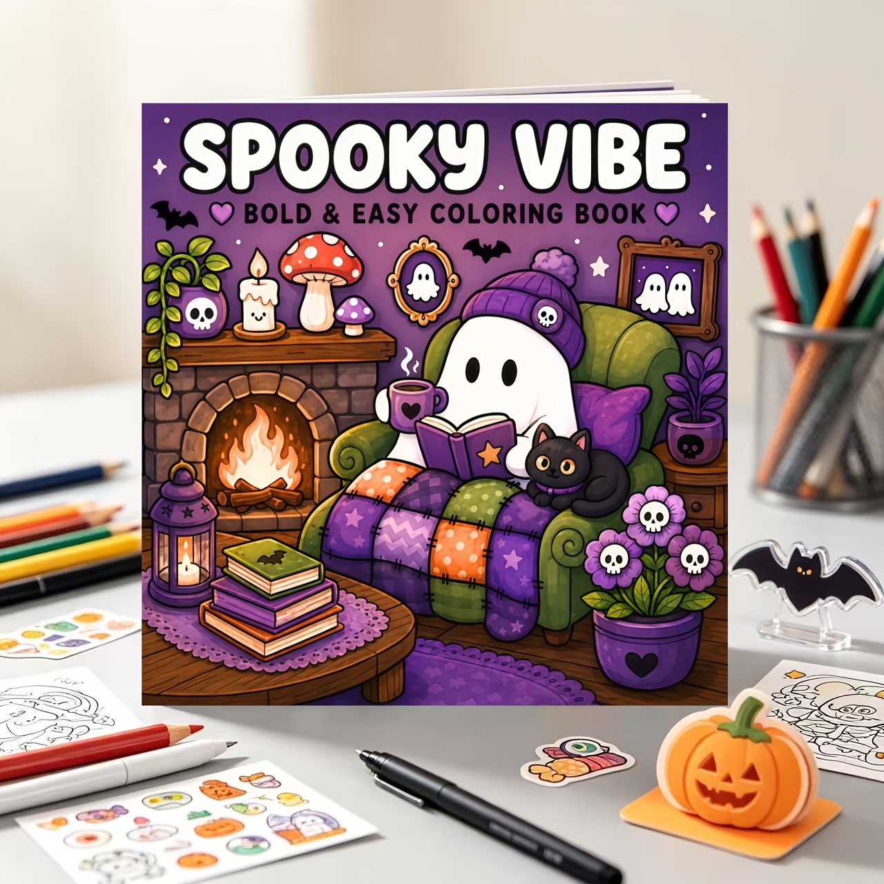 TEMU 1 stuks Knus Halloween Kleurboek, 24 Pagina's Enkelzijdig Ontwerp, Met Knusse Halloween Scènes, Zachte Herfst Sfeer En Leuke Spookjes, Creatieve