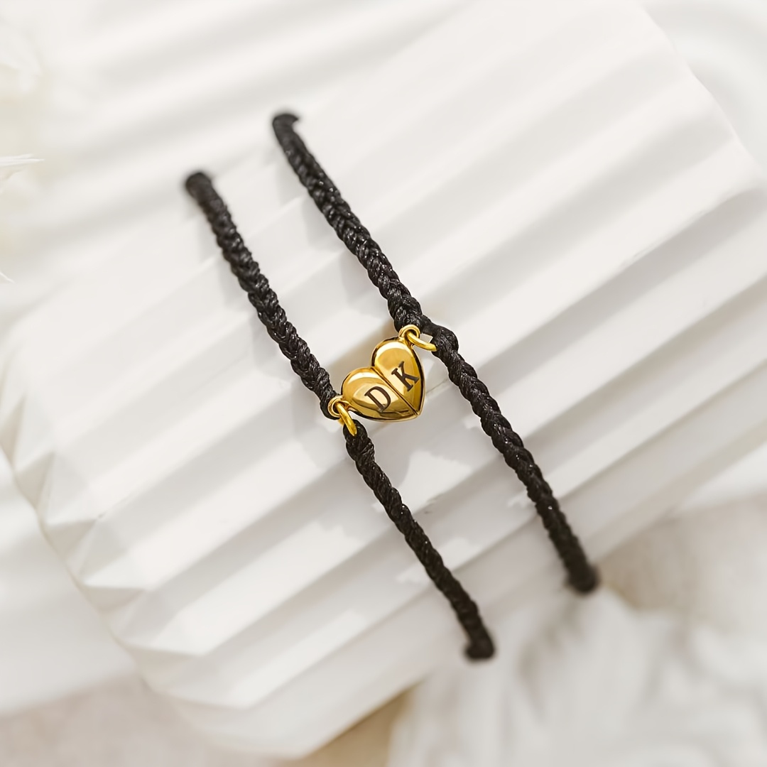 2pcs Personalized Initial Couple Bracelets, Adjustable