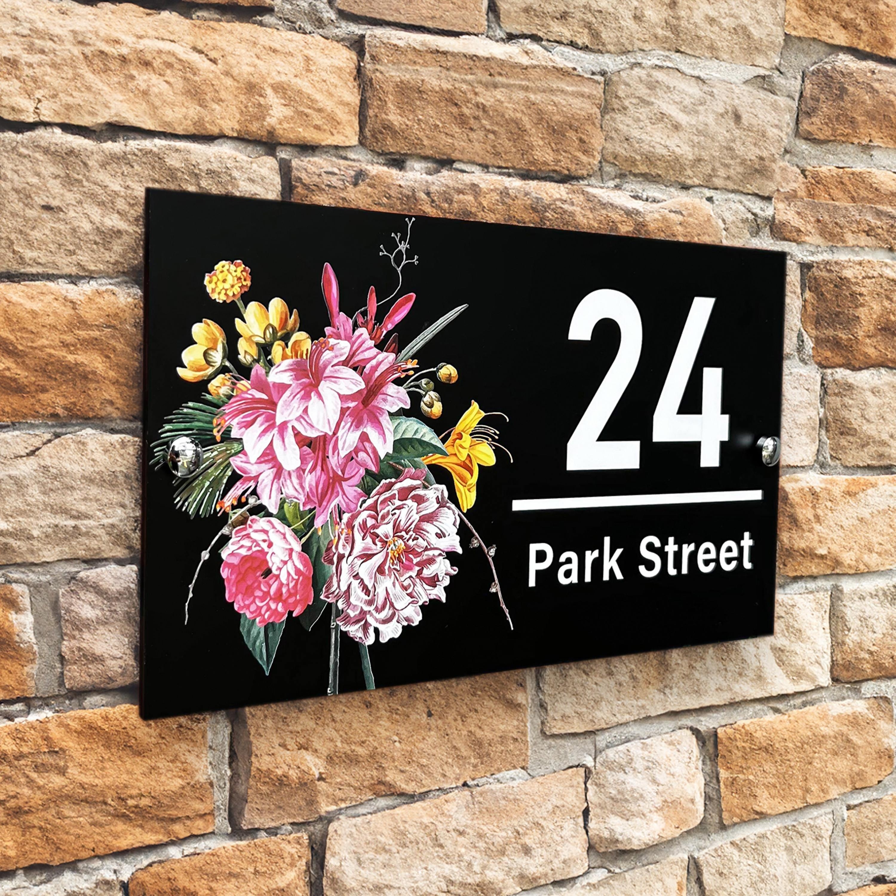 

Custom Floral Address Plaque, Modern Ash Number Sign, Wall Mount, Elegant Acrylic Design, Personalized Gift, Home Decoration, 28cm X 15cm - No Electricity Required