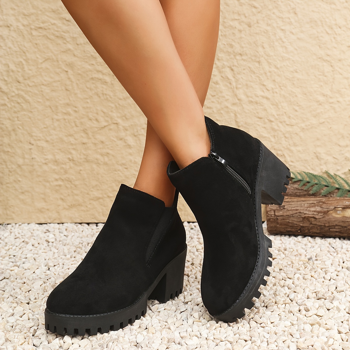 

Women's Ankle Boots: 2024 Fall/winter Collection - Black, Chunky Heel, Zip Closure, , Hand Washable