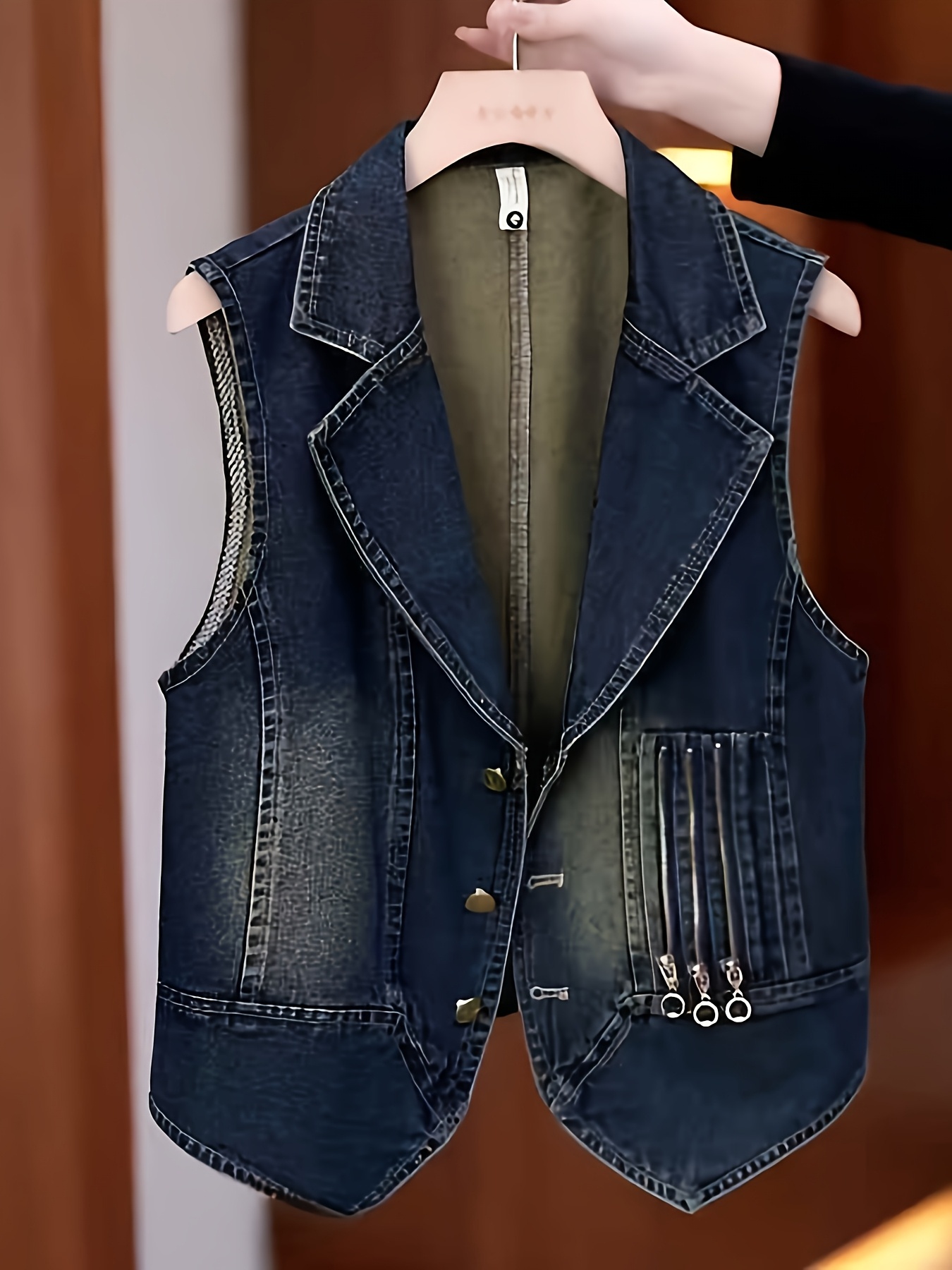 Gilet Donna Senza Maniche In Denim - Scollo A V Con Bottoni, In Viscosa E Poliestere, Casual