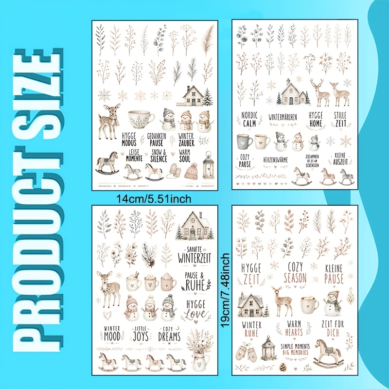 TEMU 4 Stück Nordischer -Stil Winter-Thema Vinyl UV DTF Transfer, geeignet für Tassen, 16oz Glasbecher, Kaffeetassen, Keramik, Computer, Handyhüllen,