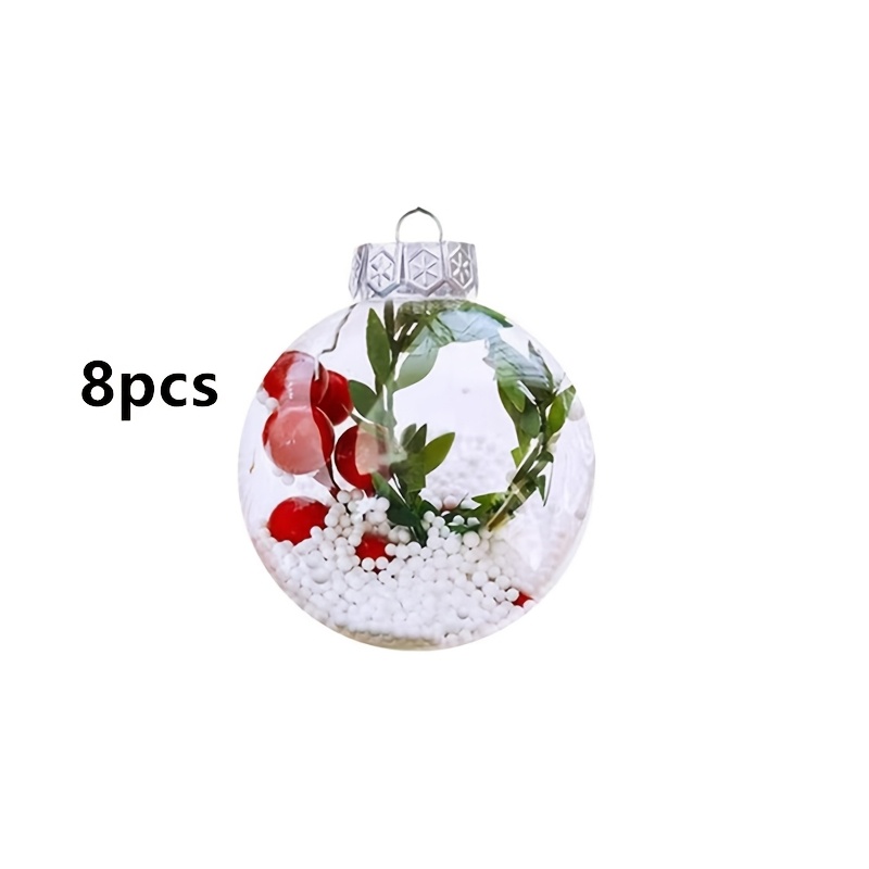 TEMU 8pcs Décorations d'arbre de Noël Remplissables Boules de Noël d'arbre Boules suspendues transparentes avec neige de peluche pour décorations du