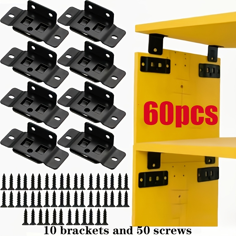 TEMU 60pcs 2-in-1 Metal Strap Screw Set, 10pcs Corner Brackets And 50pcs Screws, L-shaped 90-degree Shelving Furniture Lamination Connectors,