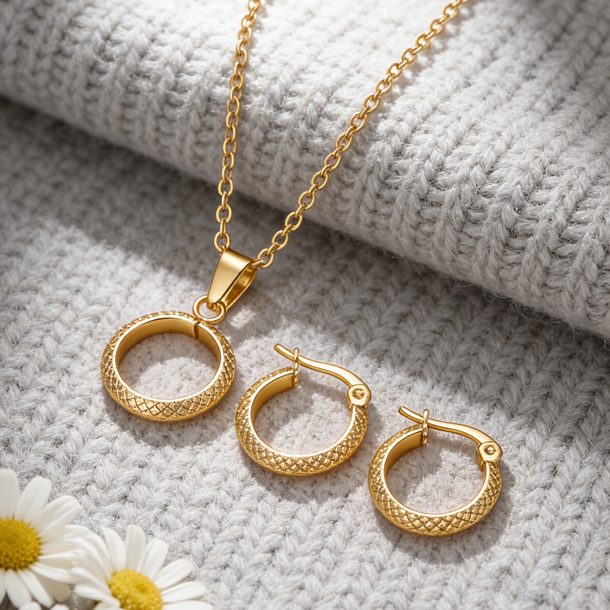 TEMU 1 Set/3 pièces Ensemble élégant de boucles d'oreilles et collier pour femmes en acier inoxydable à motif cohérent, lustré et durable, résistant