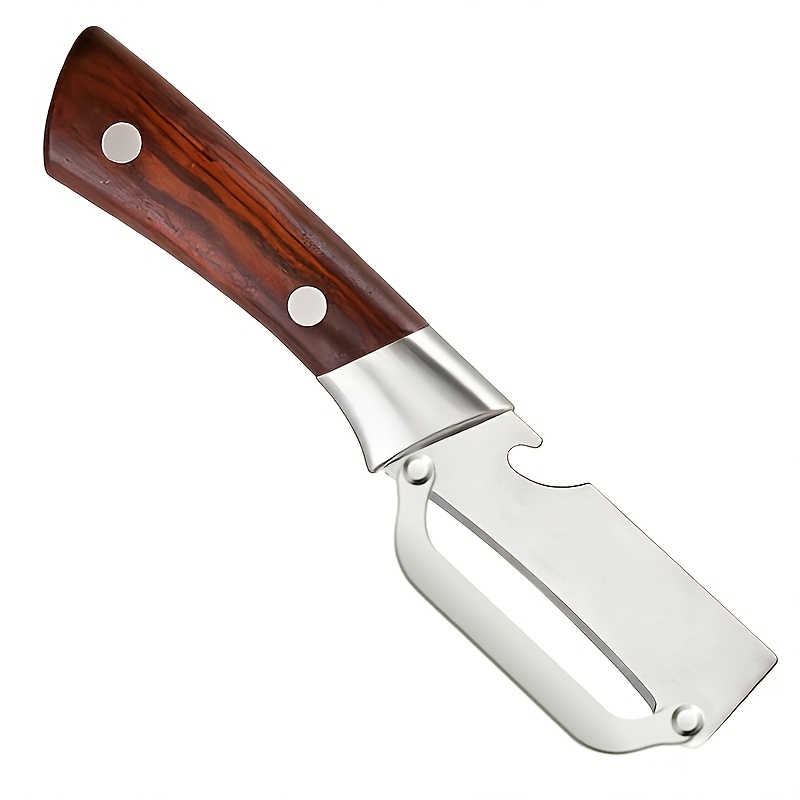 TEMU Stainless Steel Fruit Peeler, Multi-functional Sugarcane Peeler With Wooden Handle, Vegetable Peeler Suitable For Pineapple, Potatoes, Carrots,