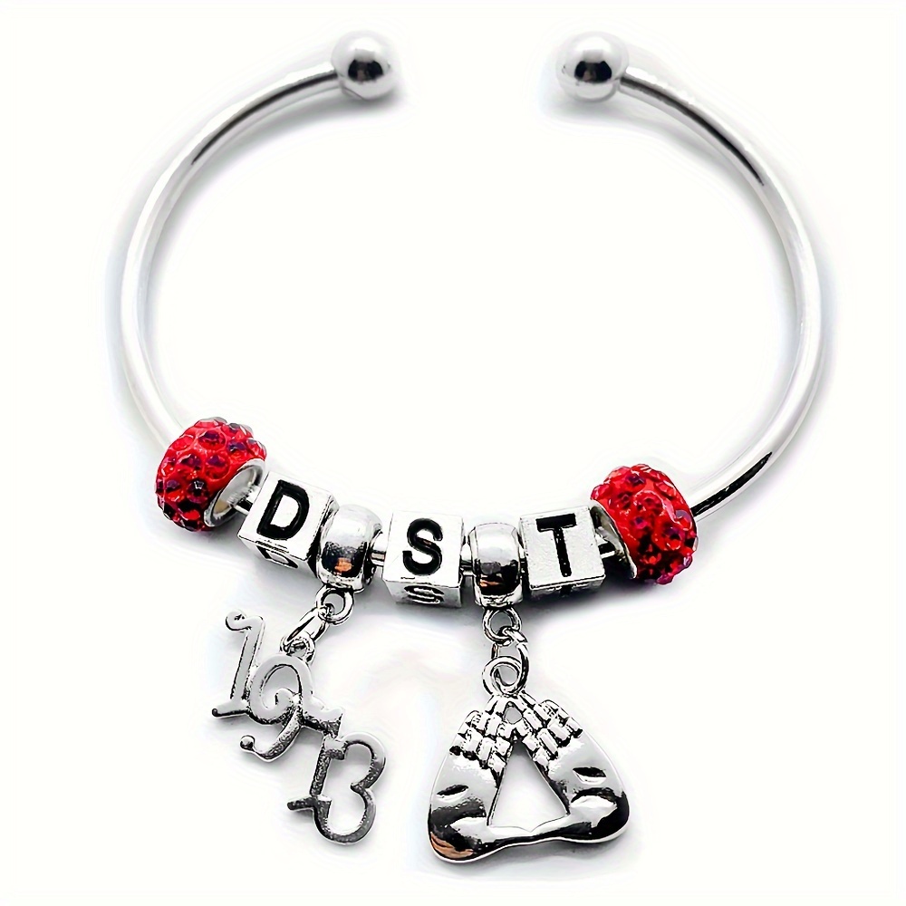 

Red Sorority Society Jewelry Metal Letter Big Hole Beads Bracelet Opening Wire Bangle