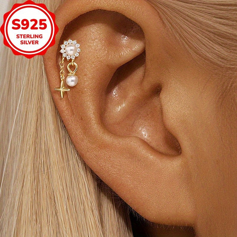 E-shop Sterlingsilber Sonnenblumen--Quasten-Steckerohrringe, Ohrlochstecher silberne Creolen, schlichte Creolen im japanischen koreanischen Stil mit
