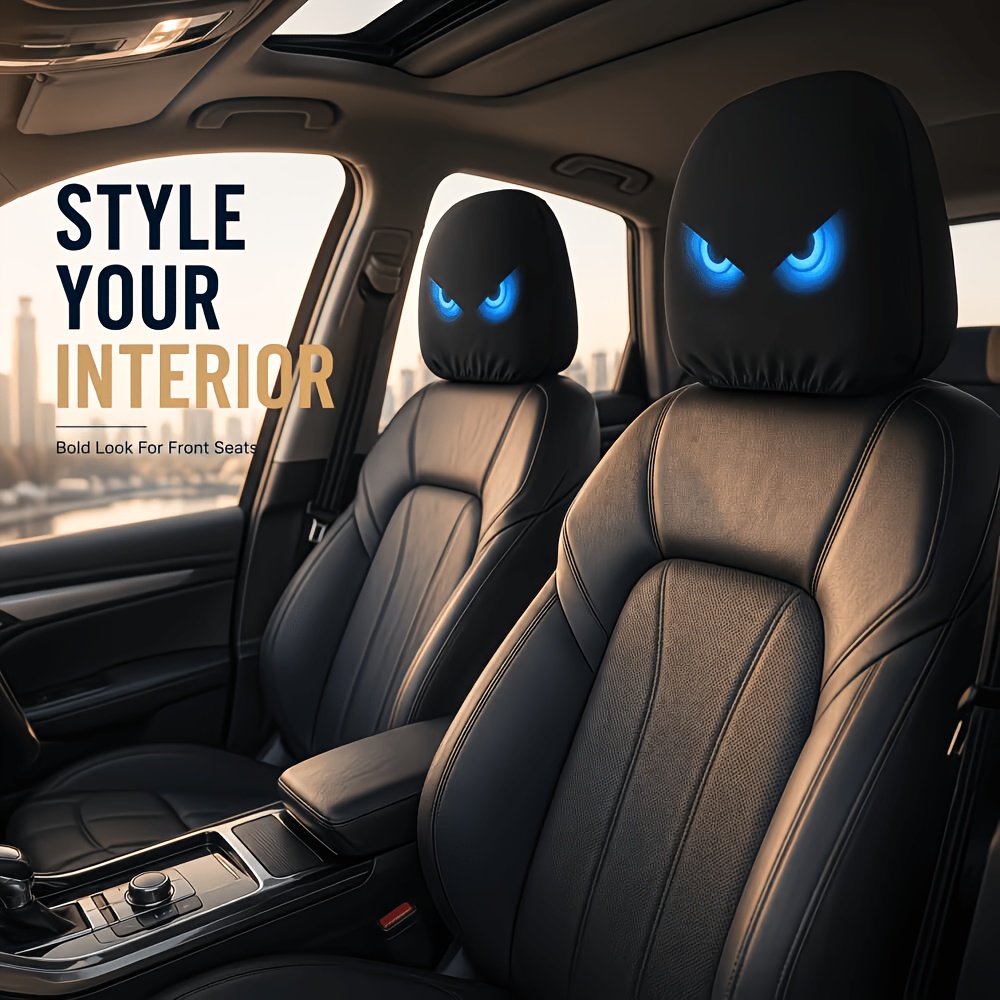 TEMU 2 Sets Auto Hoofdsteunhoezen Ontworpen met een Blauw Oog . Deze Creatieve Auto Interieur Decoratie Is Ongevoerd. Het Materiaal Is Slijtvast,