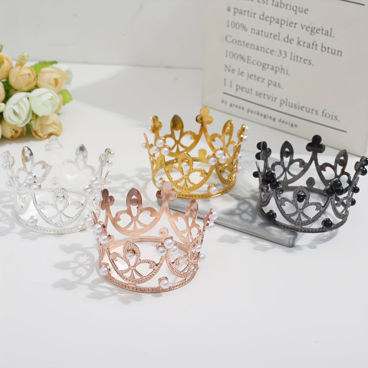 

Elegant Pearl Alloy Crown For Women - Tiara For Birthdays, Weddings, Photoshoots & Parties