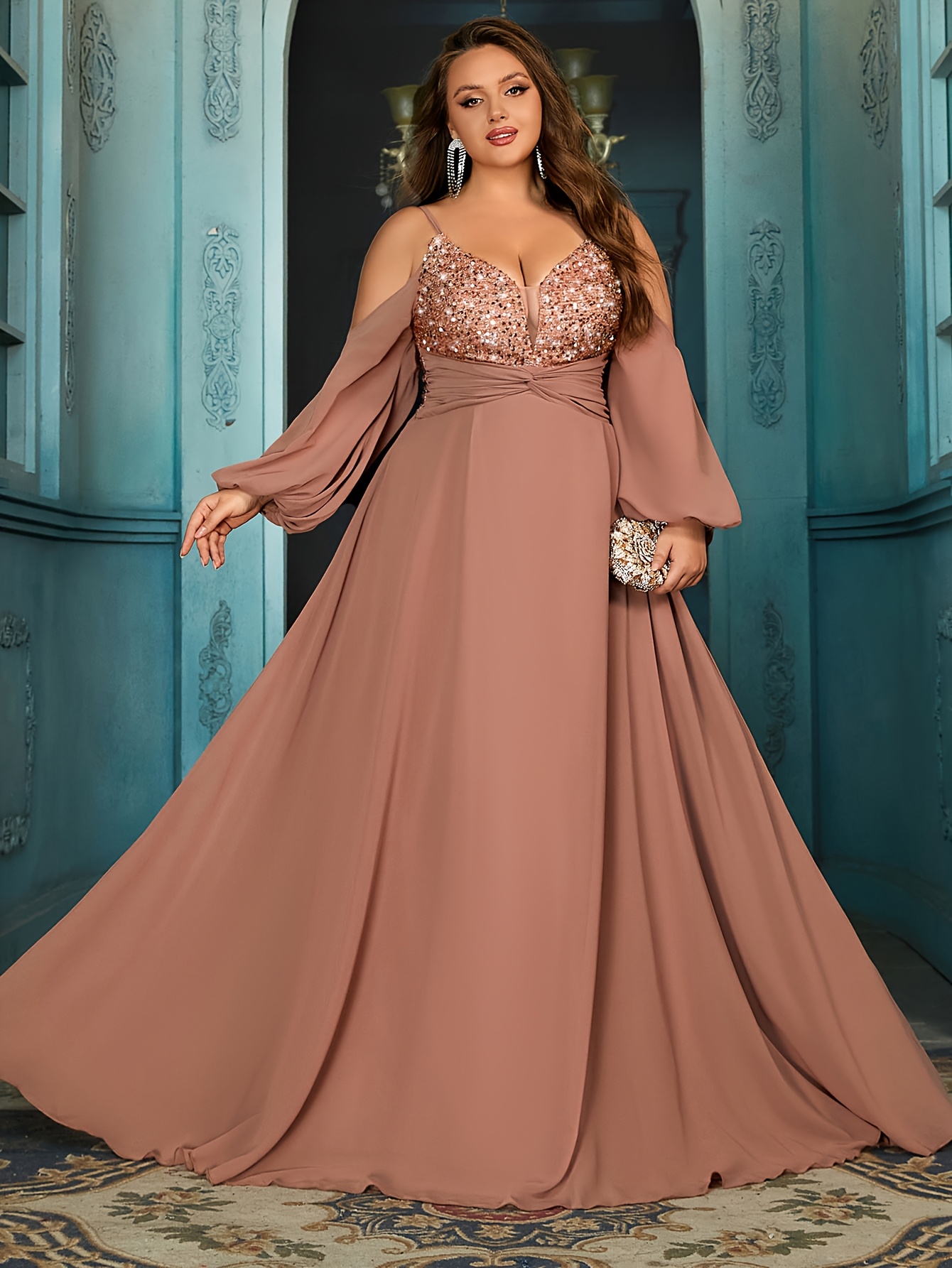 green emerald velvet dress Ladivine CC477 Prom Dress - Smoky Blue