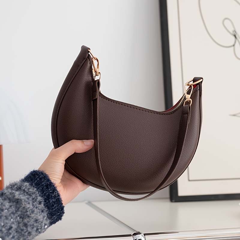 Image of [retro Moon Bag] Retro Half Moon Shoulder Bag For Women | Detachable Strap, Zipper Closure, 5 Colors, Paint, Valentine's Day Gift