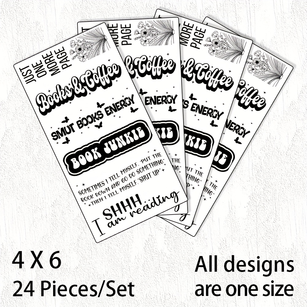 TEMU A Set Of 24 Black And White Text Uv Dtf Bookmark Decorative Papers, Vinyl Transfer Stickers, Suitable For Crafts, Bookmarks, Pen Packaging, And