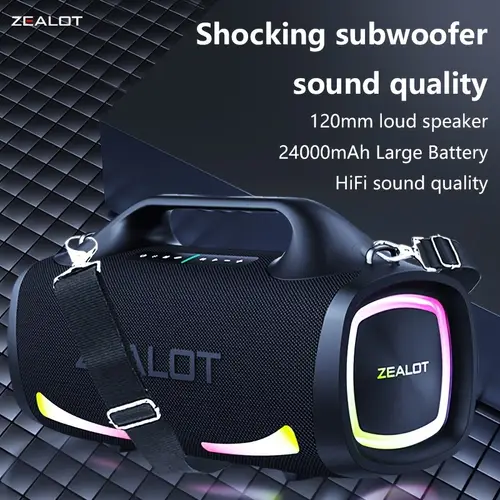 100w large speaker outdoor portable subwoofer speaker wireless speakers with handle 5 dual pairing 24000mah battery 36hours playtime loud stereo bass charging cable connect with phone tablet tv s79