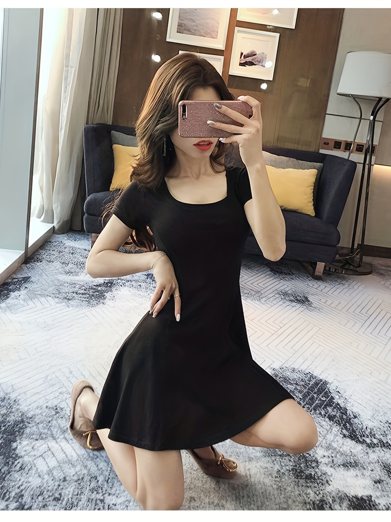 knee length dresses for ladies Romantic U Neck Ruffles Sleeve A-Line Side Split Bridesmaids Dress Lot main image 0