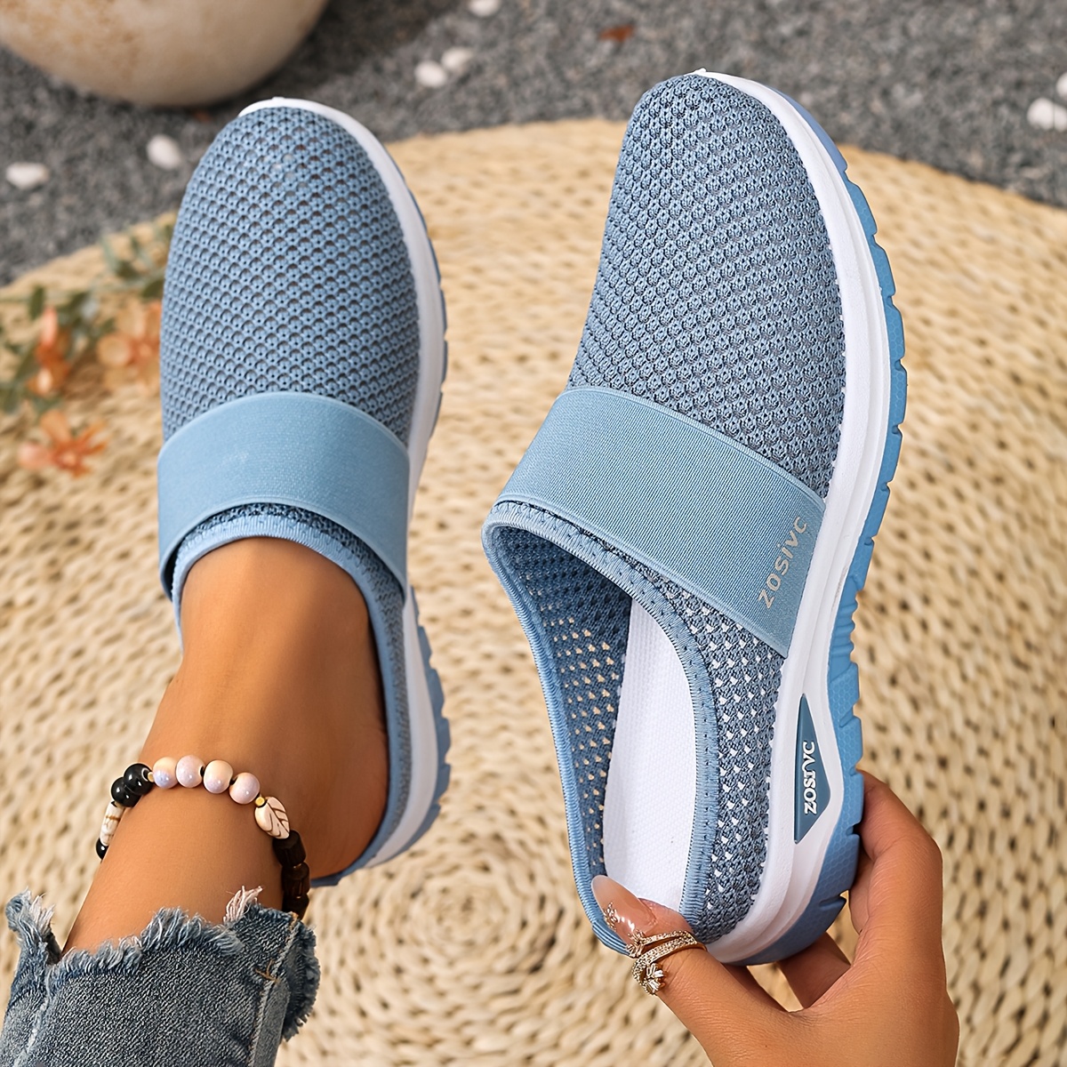 TEMU Sigujk Women's Breathable Slip-on Sneakers - Lightweight Anti-slip Soft Sole Nurse Shoes Suitable For Walking, Low-top Cushioned Pvc Sole &