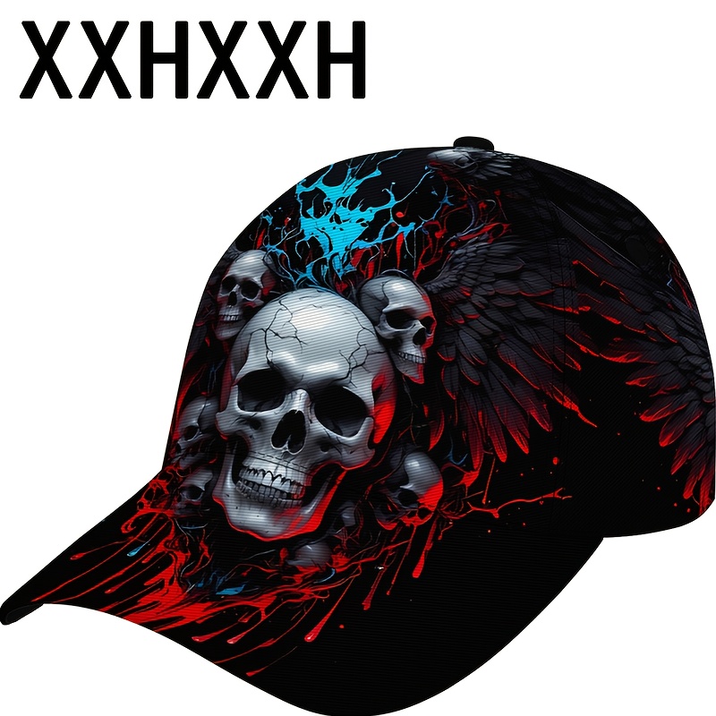 E-shop 1 Stück Schädelmuster Hip-Hop Mode Baseball Cap – Einzigartiges Design, Verstellbare Größe, Coole Grafikdrucke, Sportliche Kopfbedeckung,