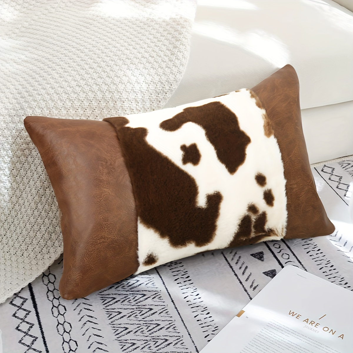 1pc Comfortable Cow Print Pu Leather Pillowcase - Zippered And Durable, Suitable For Home Office, Sofa, Bed Decoration, Pillow Insert Not Included