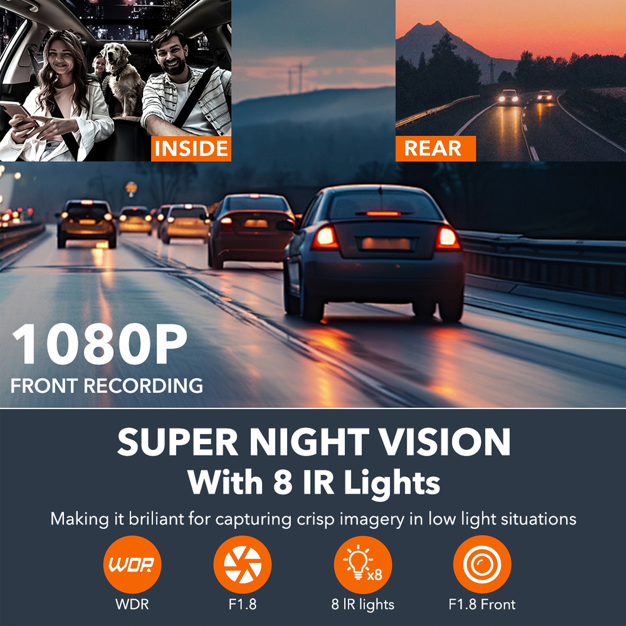 360 car dash cam real 4 channel design   3 channel front 1080p full hd rear   720    with   inch lcd screen rotatable lens night vision loop recording 24 hour parking monitoring Product details 6