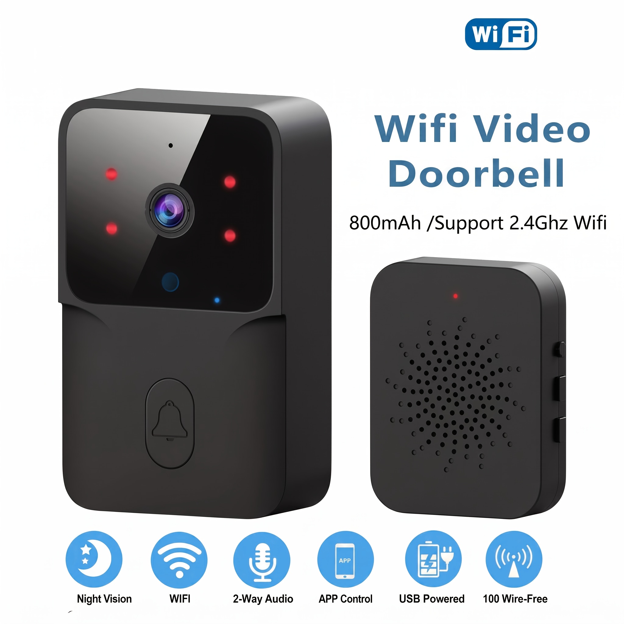 Timbre de video sin varillas inteligente: Audio bidireccional remoto móvil + Visión noc...