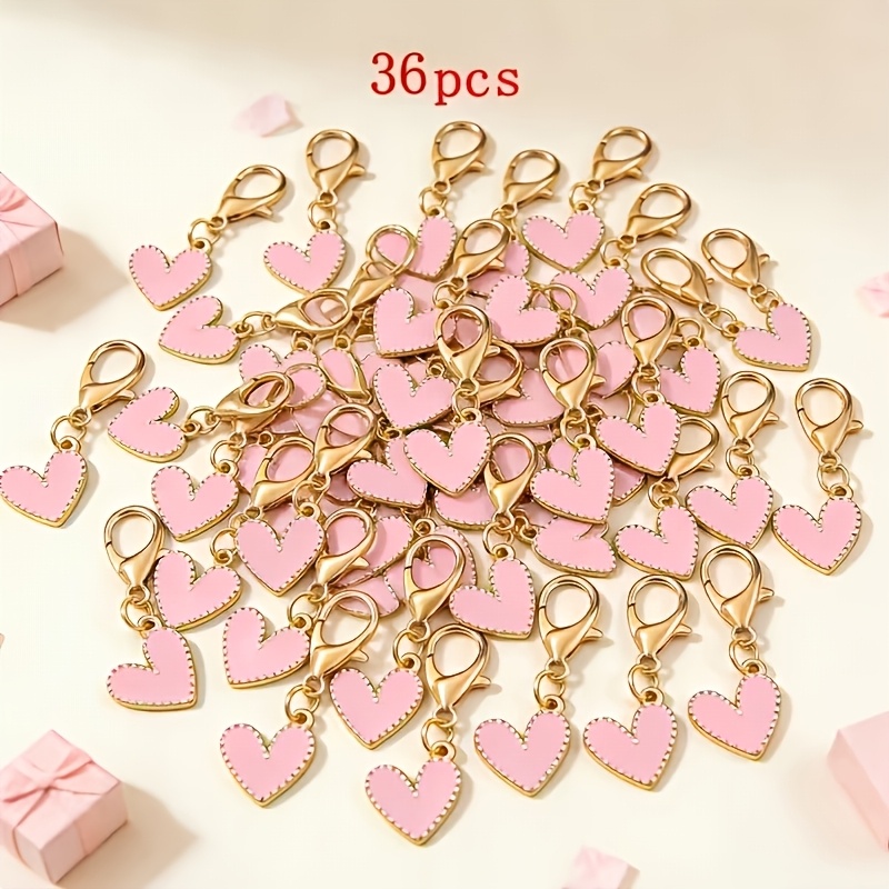 TEMU 36pcs Red, Pink, And White Heart-shaped Keychain Set With Heart Pendant Charms, Cute Ladies' Bag Accessories, Fashionable Accessories, Elegant
