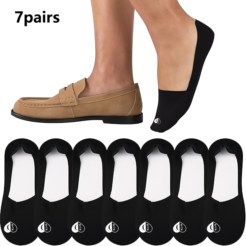 TEMU 7 Pairs Of Summer Black Thin Printed Comfortable Breathable Non-slip Invisible Socks - Suitable For Everyday Casual Wear And Outdoor Outfits, A