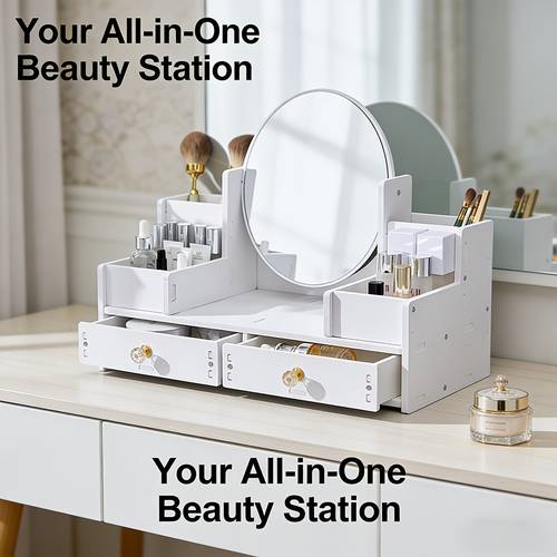 1 double drawer oval mirror dressing table multi purpose storage box cosmetic storage supplies storage dressing table essentials desk drawer organizer for home storage