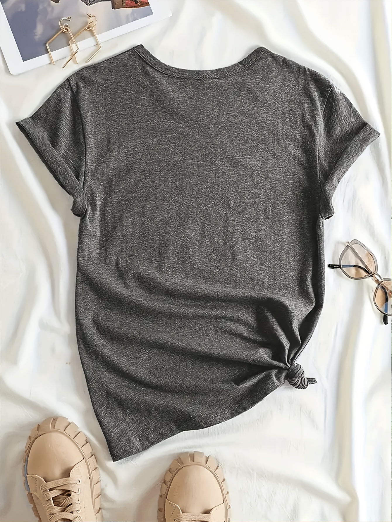 1pc Stylish Letter Print Women's Casual Sport Black Dark Grey White Apricot Brick Red Matcha Round Neck Pullover T-Shirt Polyester Spandex Comfortable Short Sleeve Top