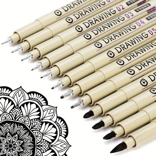 12pcs drawing pen fineliner set pens waterproof ink pens sketch pens micro pens fine line markers sizes 005 01 02 03 04 05 08 professional art supplies for adults art materials anime gifts comics watercolor back to school writing calligraphy gifts for artists