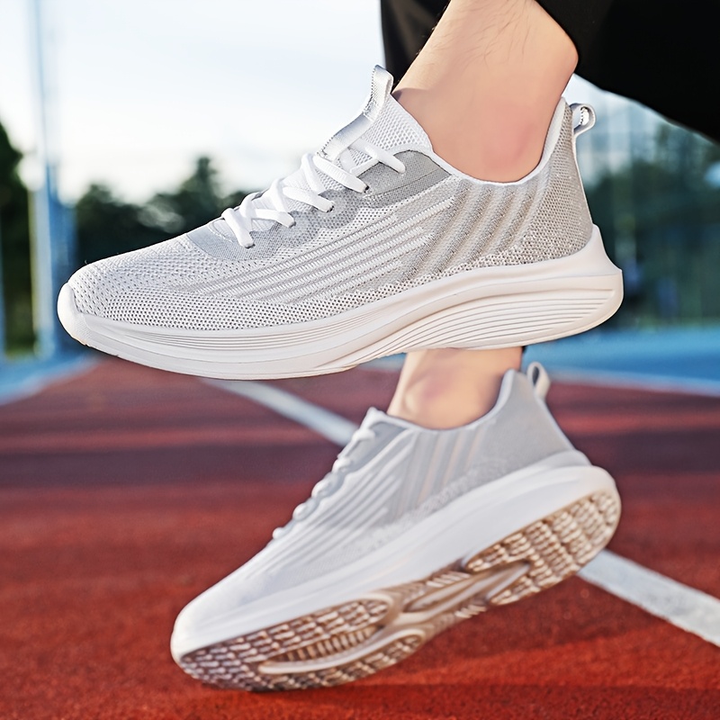 Athletic‎ Running Shoes Mesh Breathable Training Sneakers Grey & White Mesh Breathable Mens Lightweight Gym Workout Running Slip on  main image 2