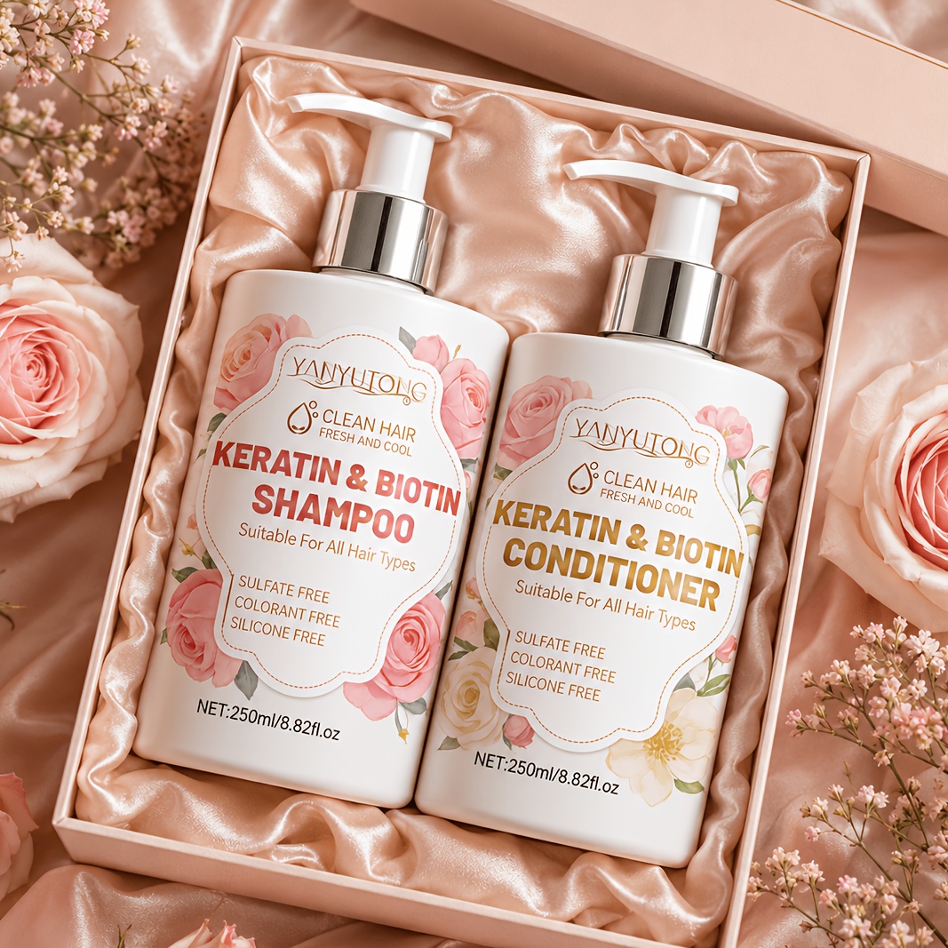 Keratin Hair Care Set: Shampoo & Conditioner Duo With Biotin & Rosemary - Deep & - Heat Protection & For All Hair Types - Unisex For Smooth, Shiny & Hair