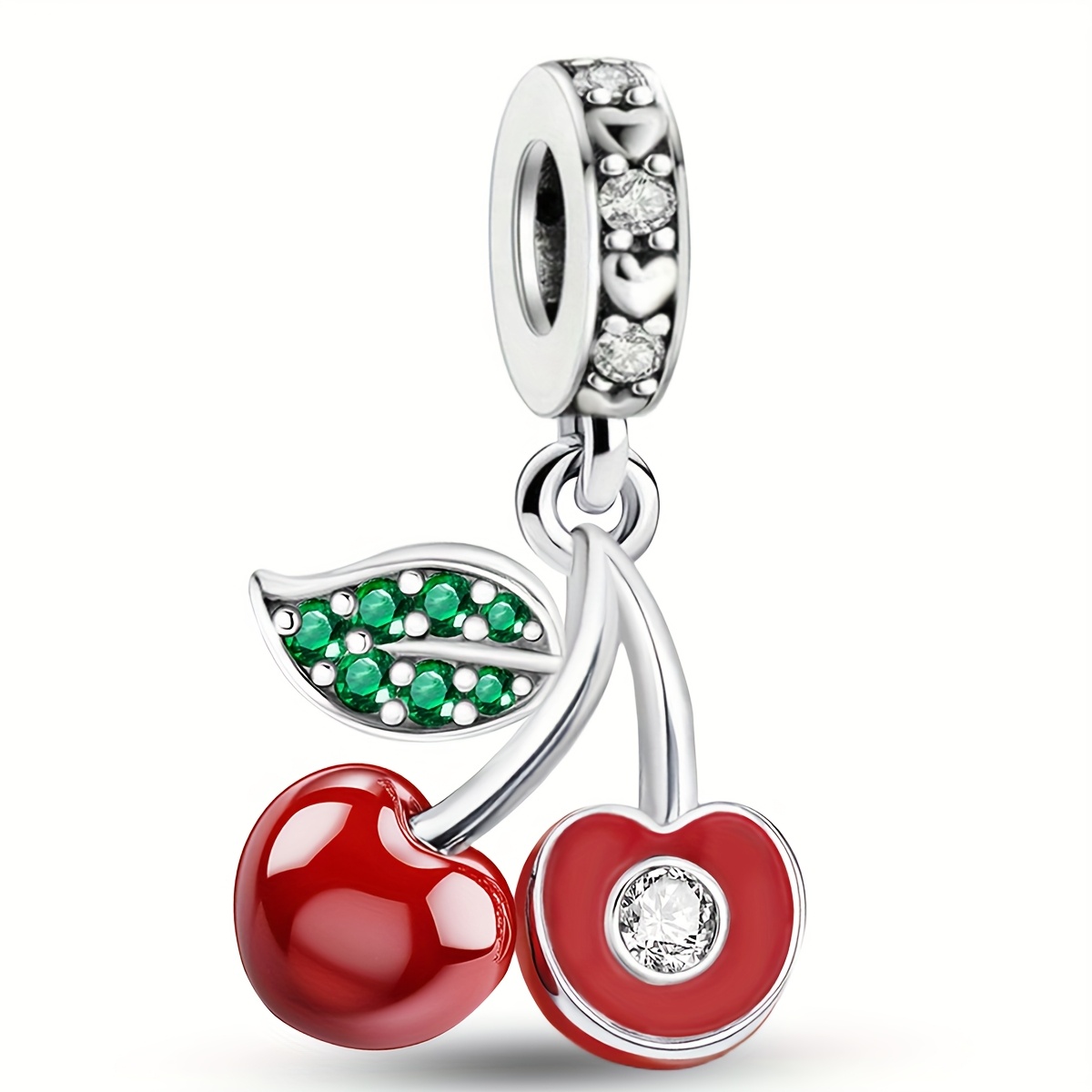 Image of 1pc Cherry Pendant Diy Pendant, 925 Silver Plated Pendant Fit Bracelet Bangle Necklace, Jewelry Making Accessories Valentine's Day Mother's Day Gift For Women