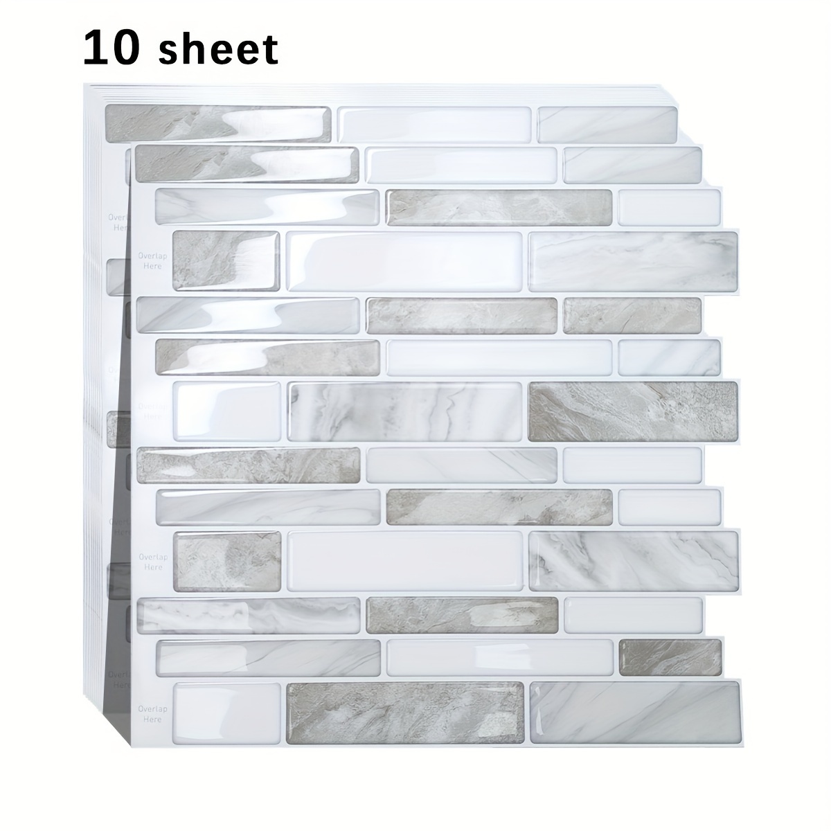 10pcs 11.8 In. X 11.8 In. Peel And Stick Backsplash Tile Grey Marble Design
