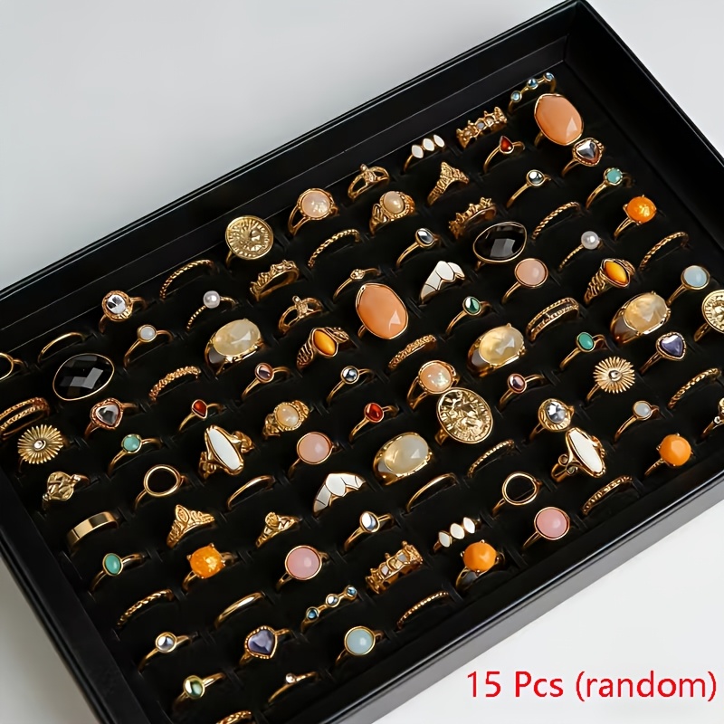 TEMU 15pcs Geometric Shape Women's Ring Set, Elegant And Luxurious Mixed Styles, Multi-ring Party Wedding Daily Wear Finger Accessories, Fashion