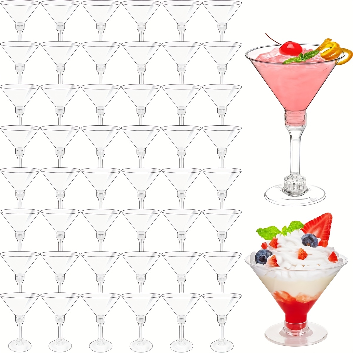 100-Pack Clear Plastic Martini Glasses – 5 Oz Mini Dessert Cups With Sticks, Stackable, Great For Parties & Appetizers