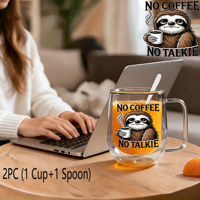 TEMU 2pcs Insulated Double-walled Borosilicate Reusable Glass Cup With Spoon Handle,large Capacity Clear Coffee Mug For Beverages Drinks For Men