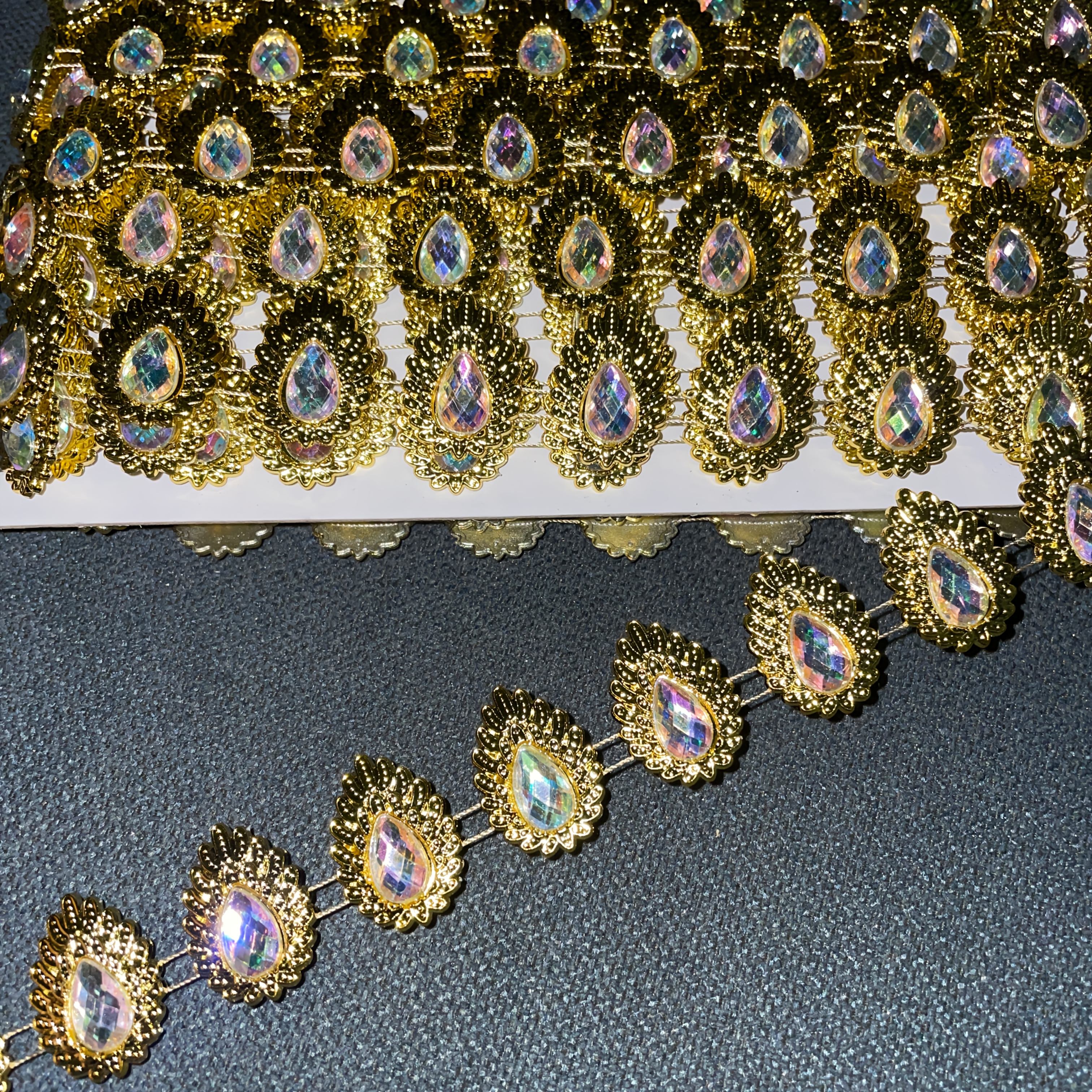 Leaf-Shaped Rhinestone Lace Trim, 150cm Decorative Strip