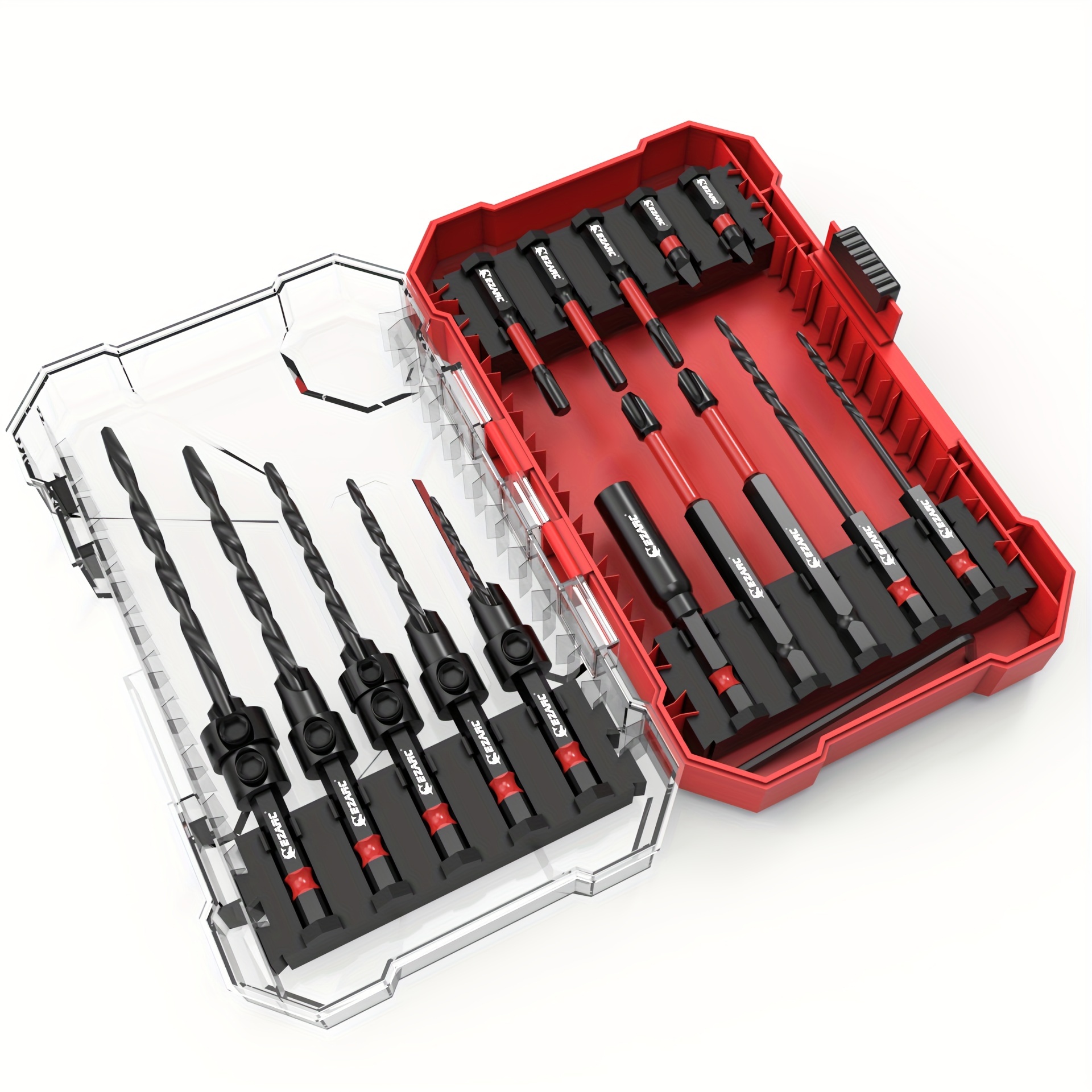 

24pcs Ezarc Countersink Drill Bit Set, Steel Tapered Bits With Screwdriver Bits, Hex Shank, Nitride , Precision Control For Woodworking, Woodworking Countersink Drill Bit Set Box