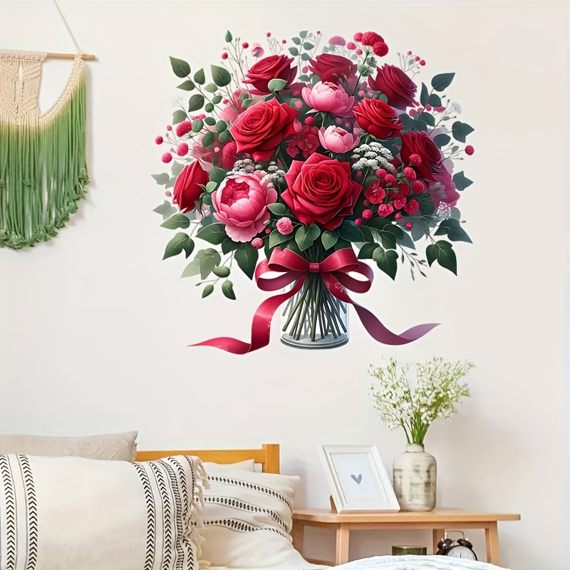 TEMU 1pc, Beautiful Red Vase Toilet Cover Sticker, Bathroom Door Wall Sticker, Self-adhesive Holiday Decoration, Single Use - Add Fun To Your Home Decoration