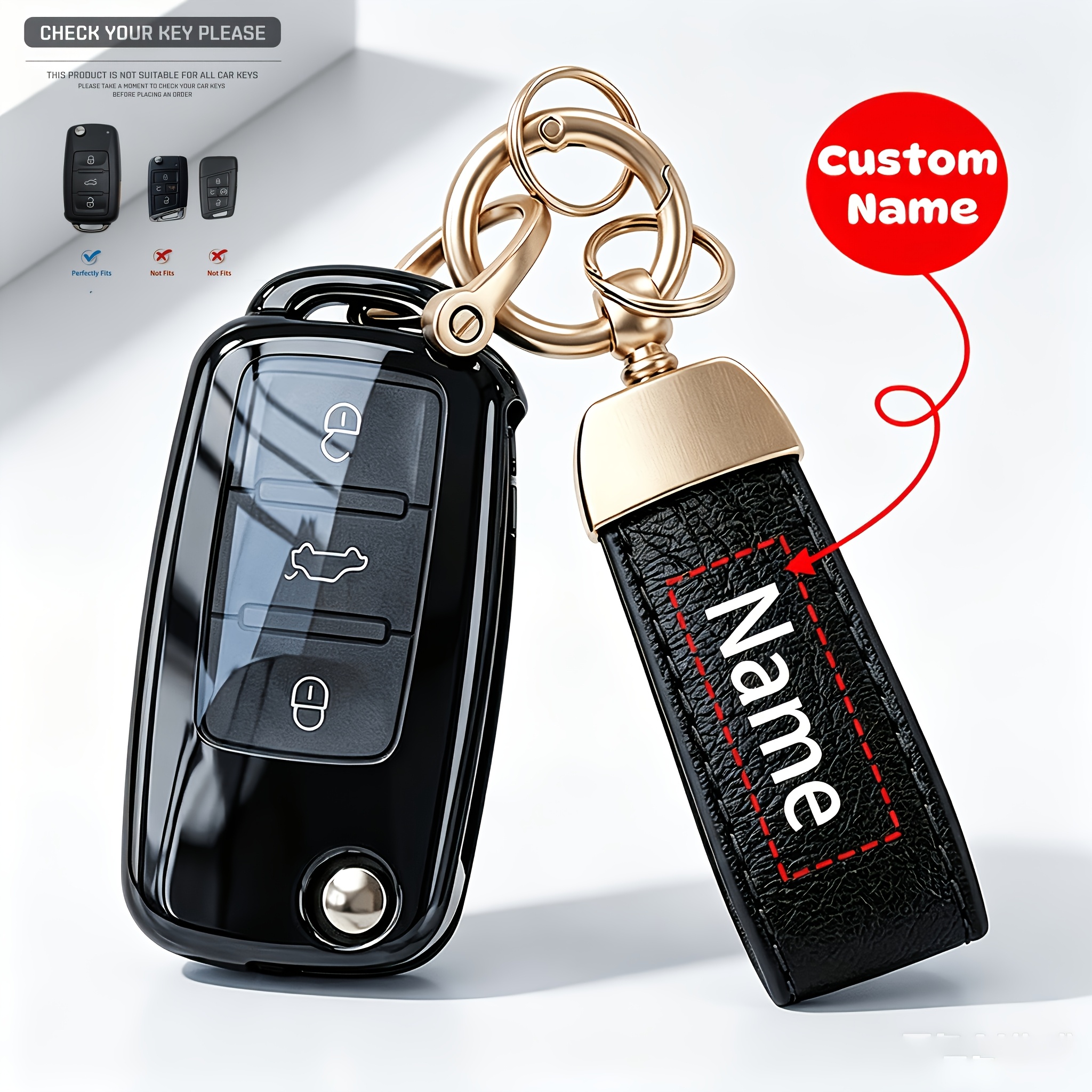 TEMU Customizable Engraved For Key Fob, Premium Tpu Full Wrap Anti-drop Car Folding Remote Key Protection Case